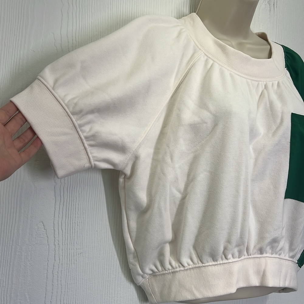 Free People - NWT Movement Green And Cream Base Short Sleeve Sweatshirt T Size M - Picture 5 of 12